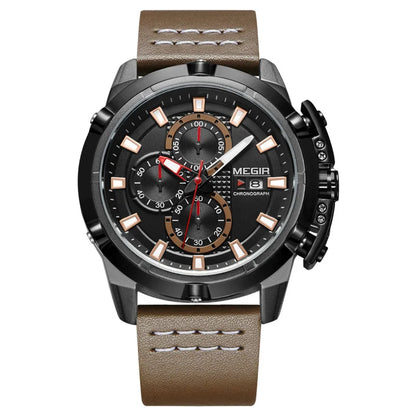 Megir Multifunctional Rolling Calendar Luminous Timing Racing Dashboard Men Fashionable Quartz Watch Cool Passionate