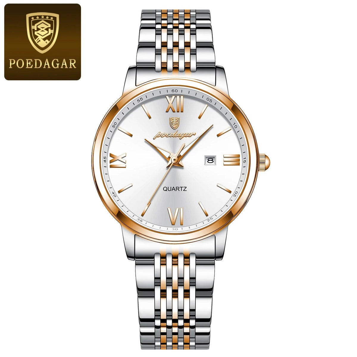 Poedagar 716 Women's Luxury Quartz Watch – Stainless Steel Band, Waterproof, Luminous, Date