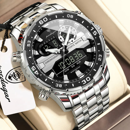 Poedagar E122 Men's Luxury Chronograph Quartz Watch – Stainless Steel Band, Waterproof, Luminous, Date
