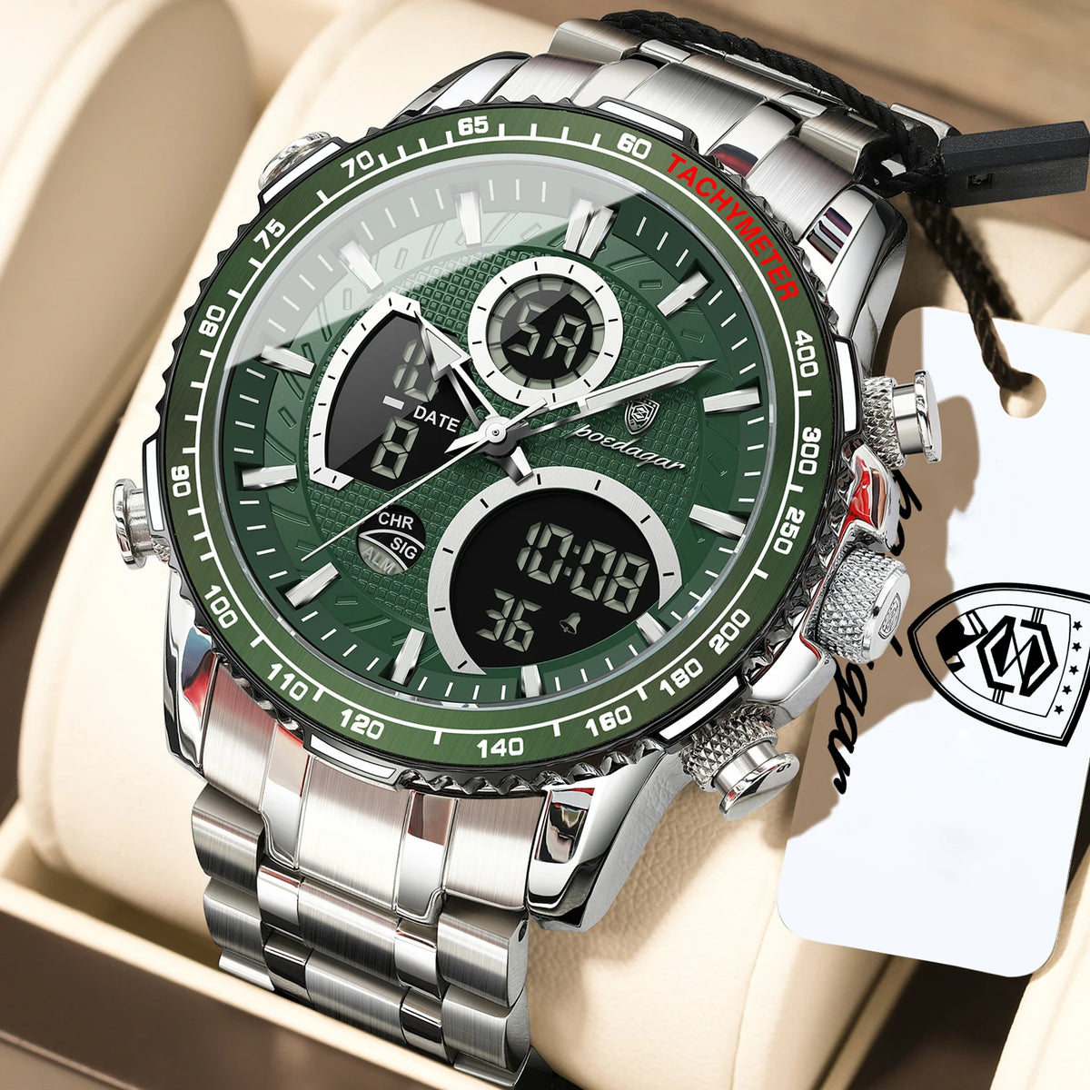 Poedagar E127 Men's Luxury Chronograph Quartz Watch – Stainless Steel Band, Waterproof, Luminous, Date