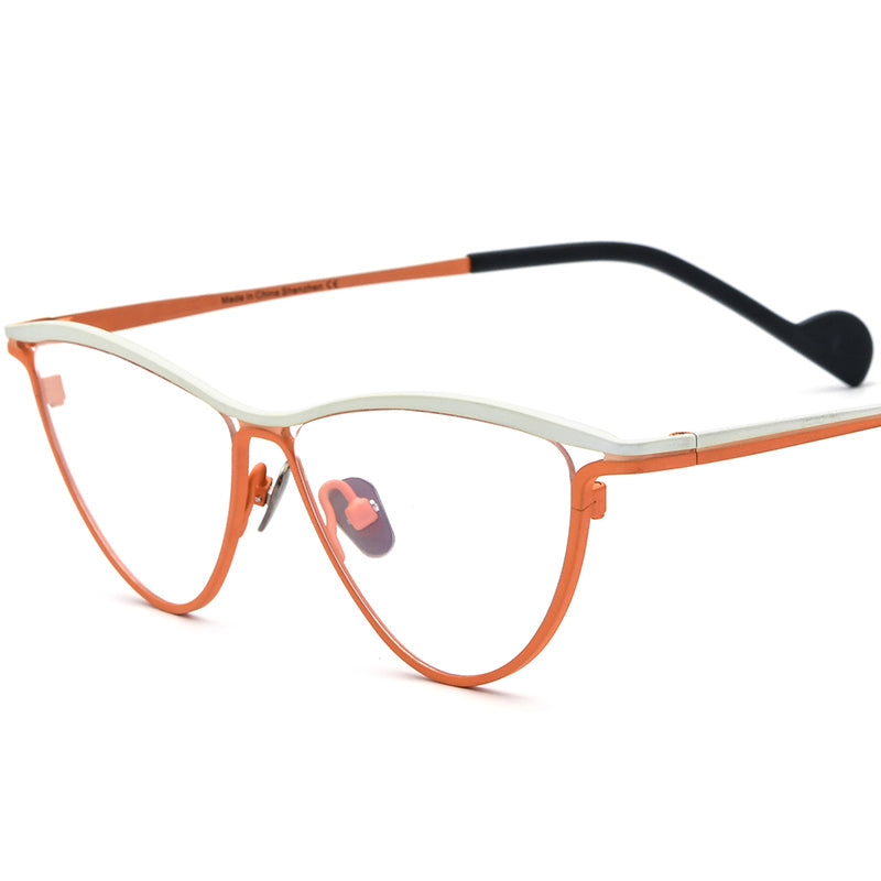 Titanium Cat Eye Optical Glasses Frame Vintage Retro - White Orange - MCROONS