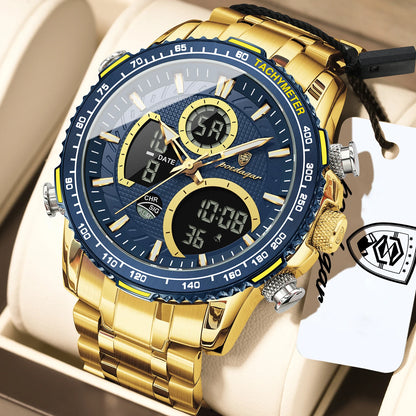 Poedagar E127 Men's Luxury Chronograph Quartz Watch – Stainless Steel Band, Waterproof, Luminous, Date