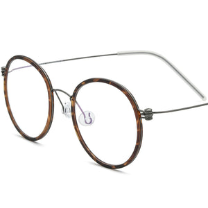 Designer Korean Titanium Round Optical Glasses - Leopard - MCROONS