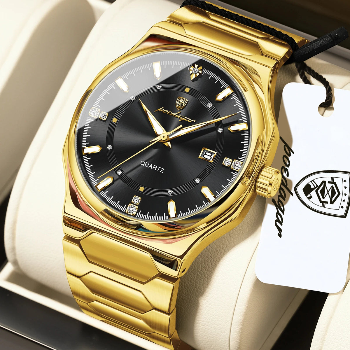Poedagar 967 Men's Luxury Quartz Watch – Stainless Steel Band, Waterproof, Luminous, Date