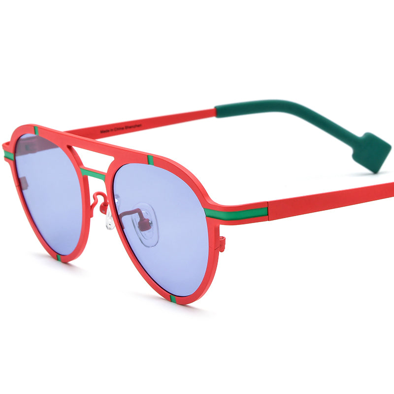 Colourful Titanium Pilot Sunglasses - Green Red Purple Lens - MCROONS