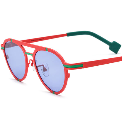 Colourful Titanium Pilot Sunglasses - Green Red Purple Lens - MCROONS
