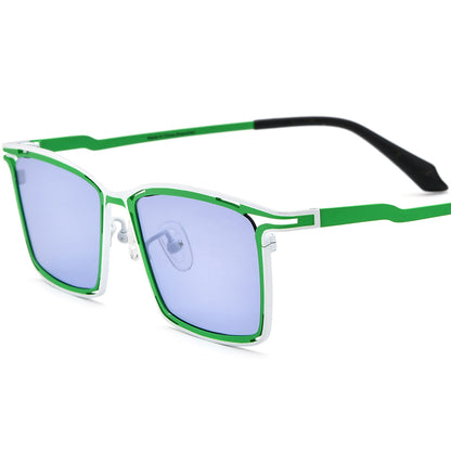 Colourful Titanium Square Polarised Sunglasses Retro - MCROONS - White Green Frame Purple Lens