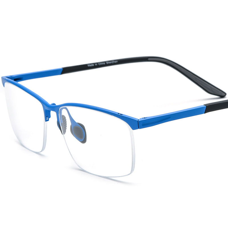 Designer Half-Rim Titanium Square Optical Glasses Frame - Blue - MCROONS