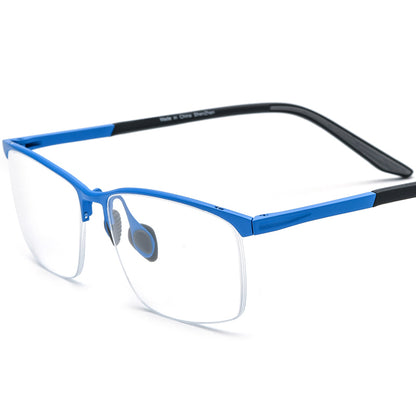 Designer Half-Rim Titanium Square Optical Glasses Frame - Blue - MCROONS