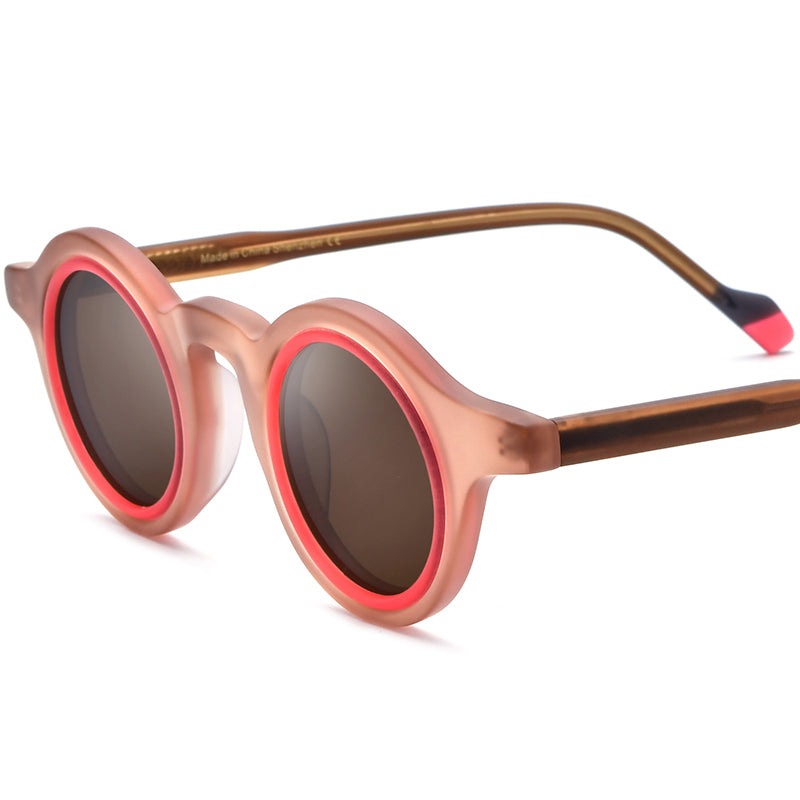 Mirrored Round Matte Acetate Polarized Sunglasses UV400 - Brown - MCROONS