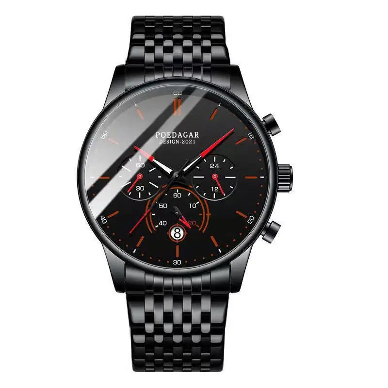 Poedagar 632 Men's Luxury Chronograph Quartz Watch – Stainless Steel Band, Waterproof, Luminous