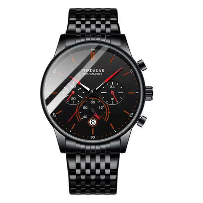 Poedagar 632 Men's Luxury Chronograph Quartz Watch – Stainless Steel Band, Waterproof, Luminous