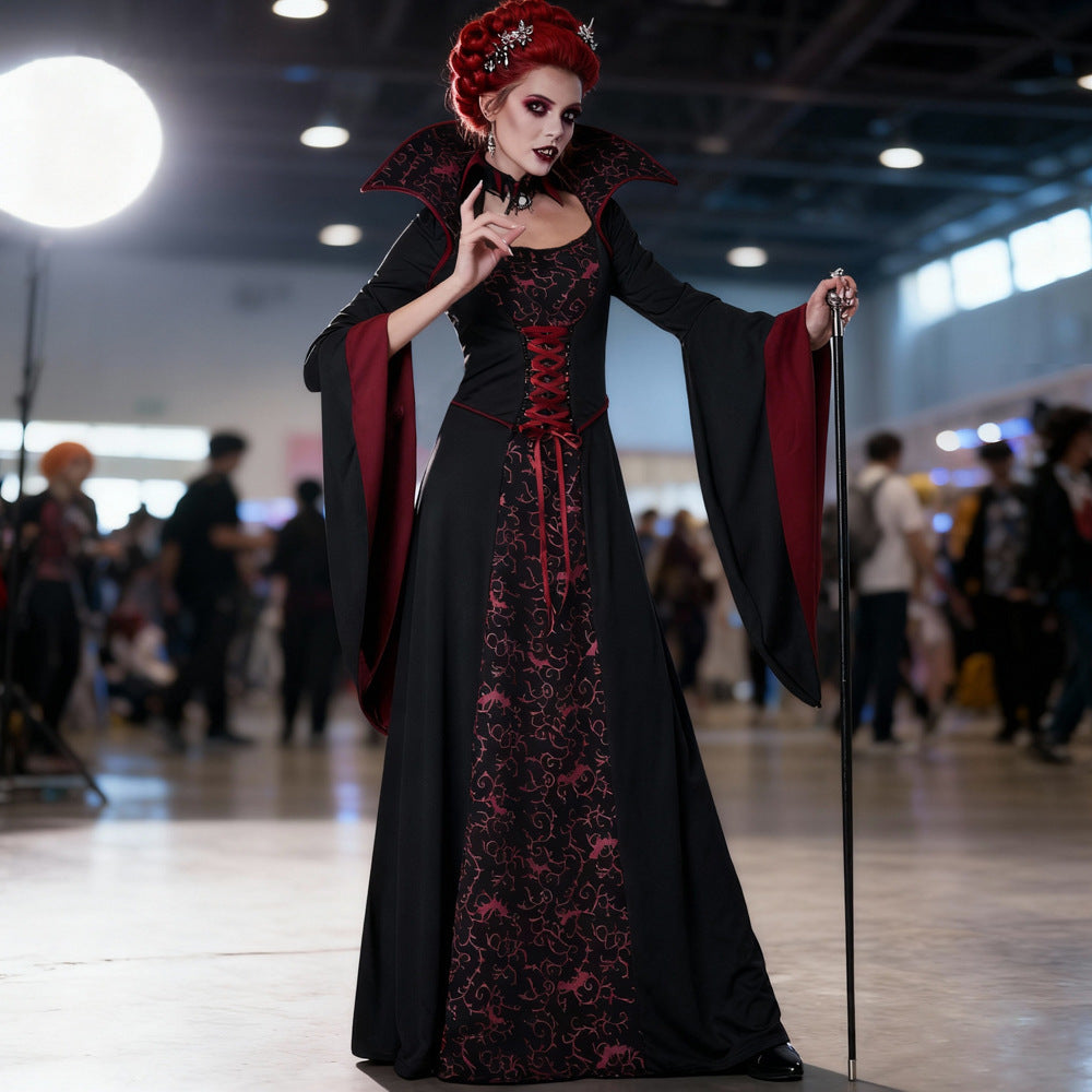 Dark Vampire Queen Vintage Court Gown Halloween Costume - MCROONS