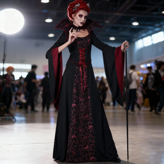 Dark Vampire Queen Vintage Court Gown Halloween Costume - MCROONS