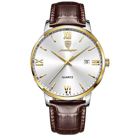 Poedagar 826 Men's Luxury Quartz Watch – Leather Strap, Waterproof, Date