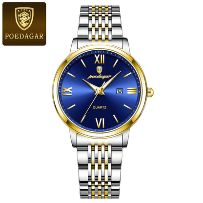 Poedagar 716 Women's Luxury Quartz Watch – Stainless Steel Band, Waterproof, Luminous, Date