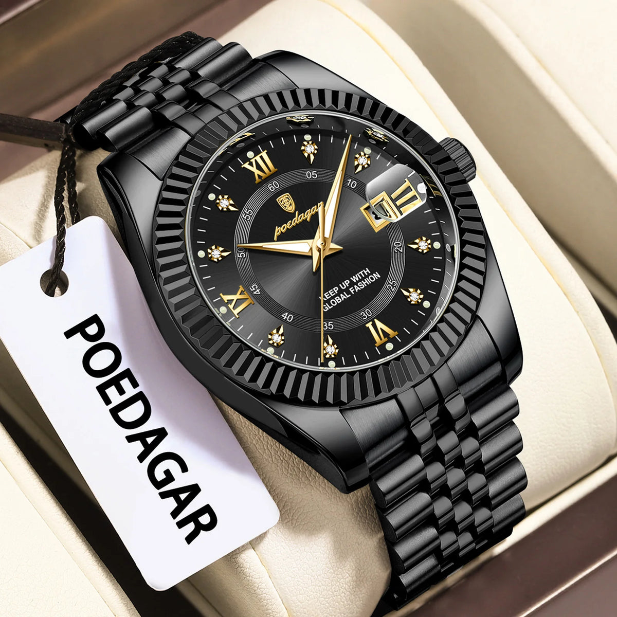 Poedagar 910 Men's Luxury Quartz Watch – Stainless Steel Band, Waterproof, Luminous, Date