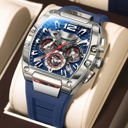 Poedagar 9051 Men's Luxury Chronograph Quartz Watch – Silicone Strap, Waterproof, Luminous, Date