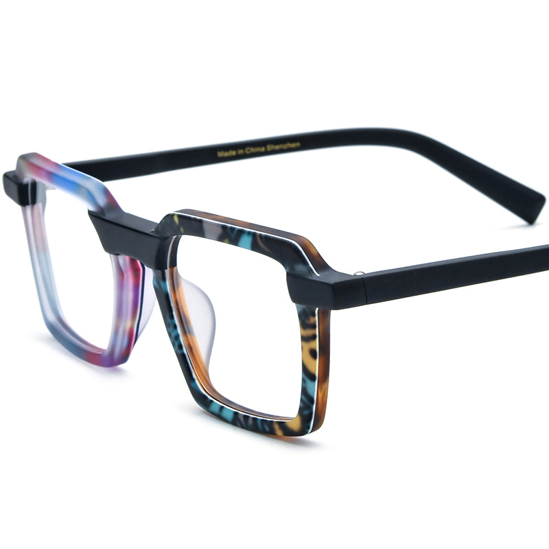 Fashion Multicolour Square Matte Acetate Optical Glasses Frame - Colorful - MCROONS