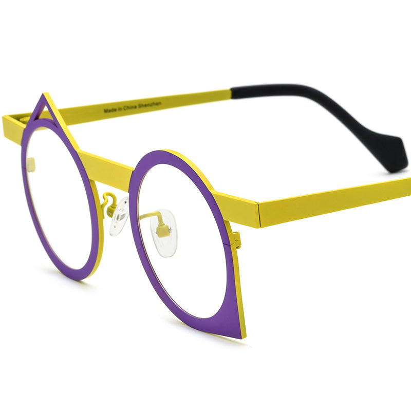 Colourful Titanium Irregular Optical Glasses Frame - Matte Purple Yellow Frame - MCROONS