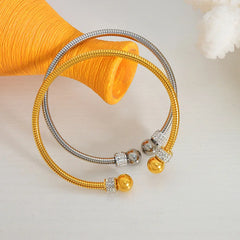 Newest Fashion Jewelry Stainless Steel Cuff Bangle Ball Crystal 18k Gold Plated Waterproof Adjustable Bracelet for Women Gift