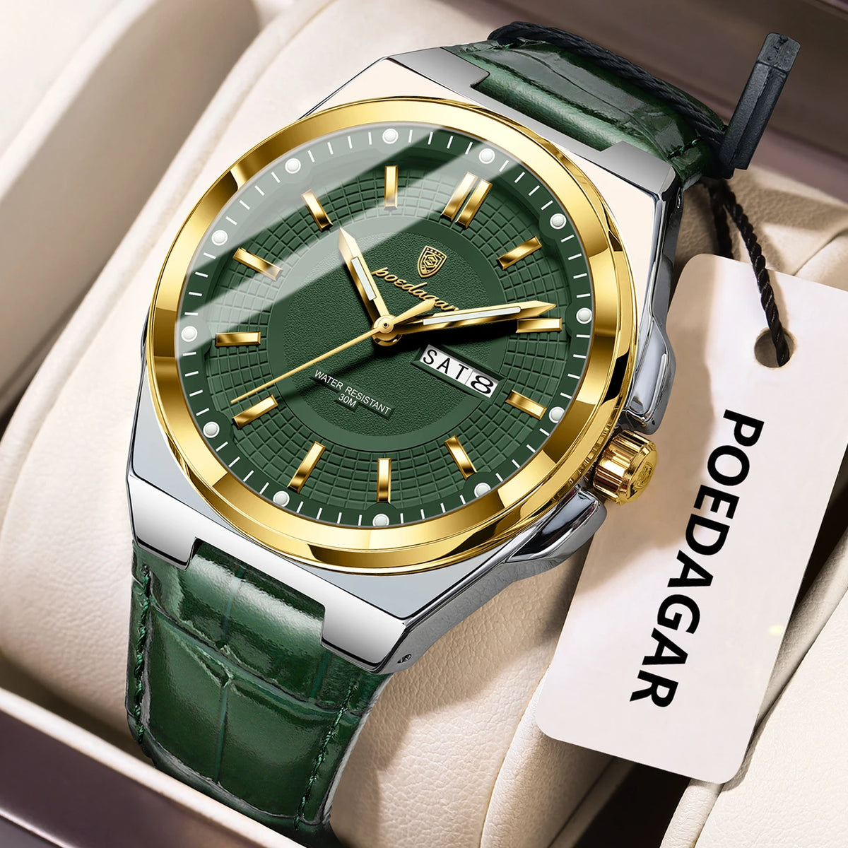 Poedagar 896 Men's Luxury Quartz Watch – Leather Strap, Waterproof, Luminous, Date