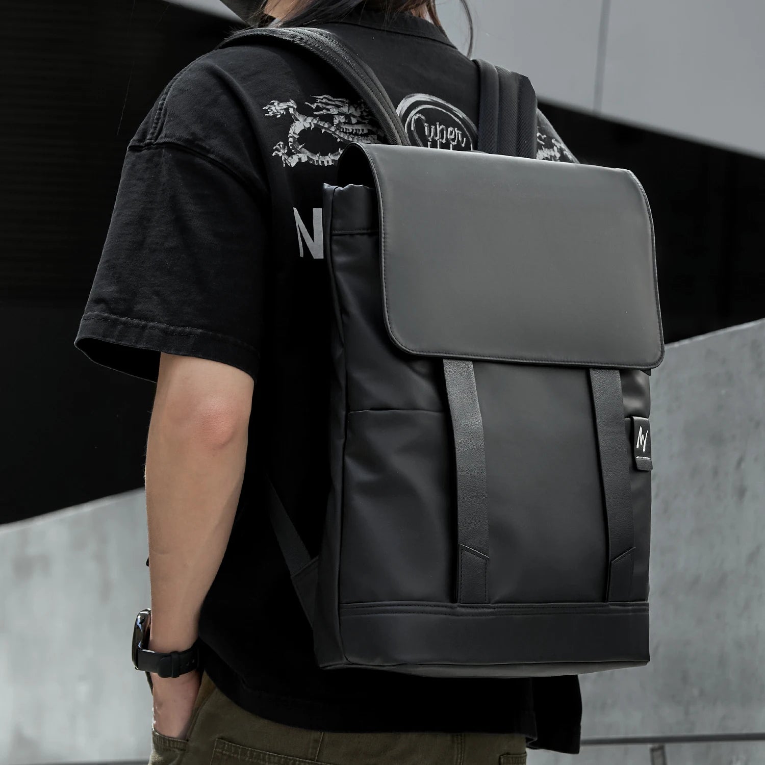 MOYYI PVC Laptop Bags for Men Business Flip Backpack for College Laptop Backpack