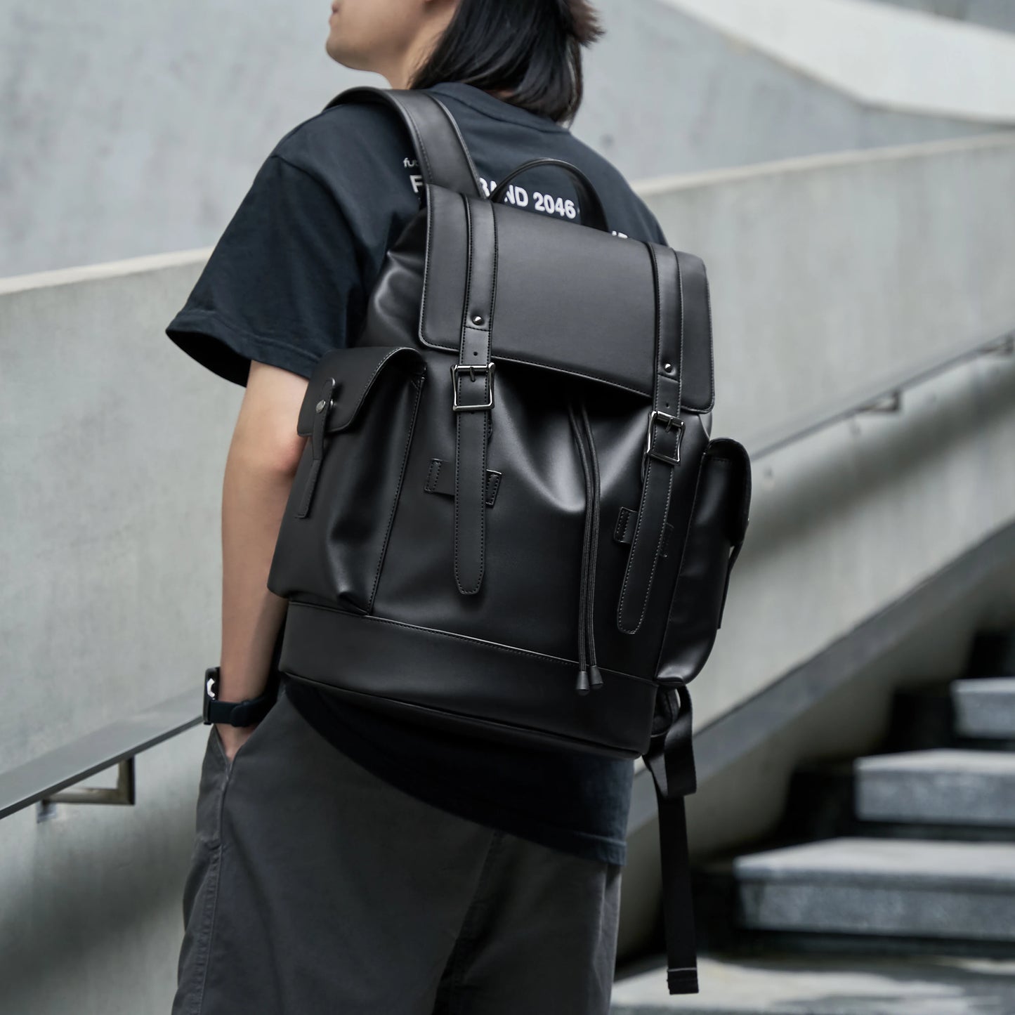 MOYYI Luxury PU Leather Bags for Men'S Backpack Business Travel Laptop Backpack