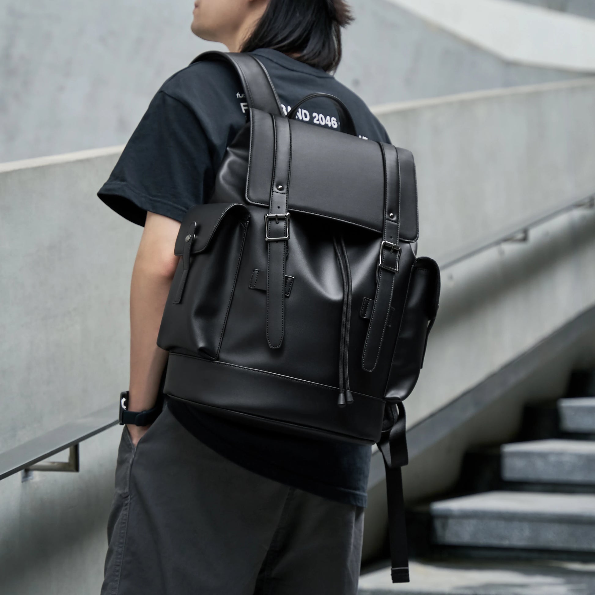 MOYYI Luxury PU Leather Bags for Men'S Backpack Business Travel Laptop Backpack
