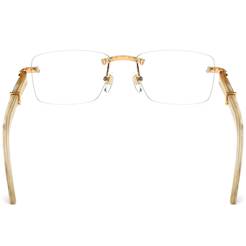 Rimless Square Buffalo Horn Optical Eyeglasses Frame - MCROONS - Back View