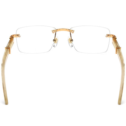Rimless Square Buffalo Horn Optical Eyeglasses Frame - MCROONS - Back View