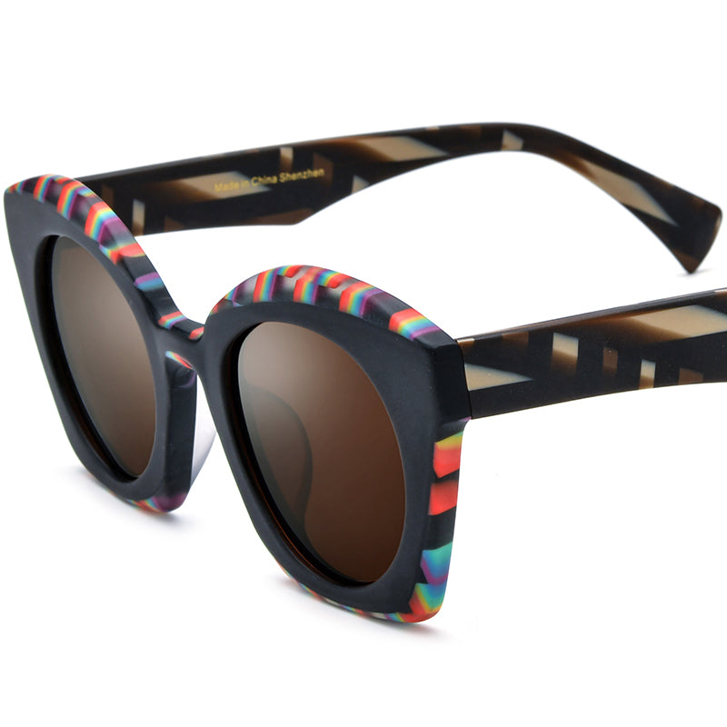 Matte Acetate Big Size Cat Eye Sunglasses - Black - MCROONS