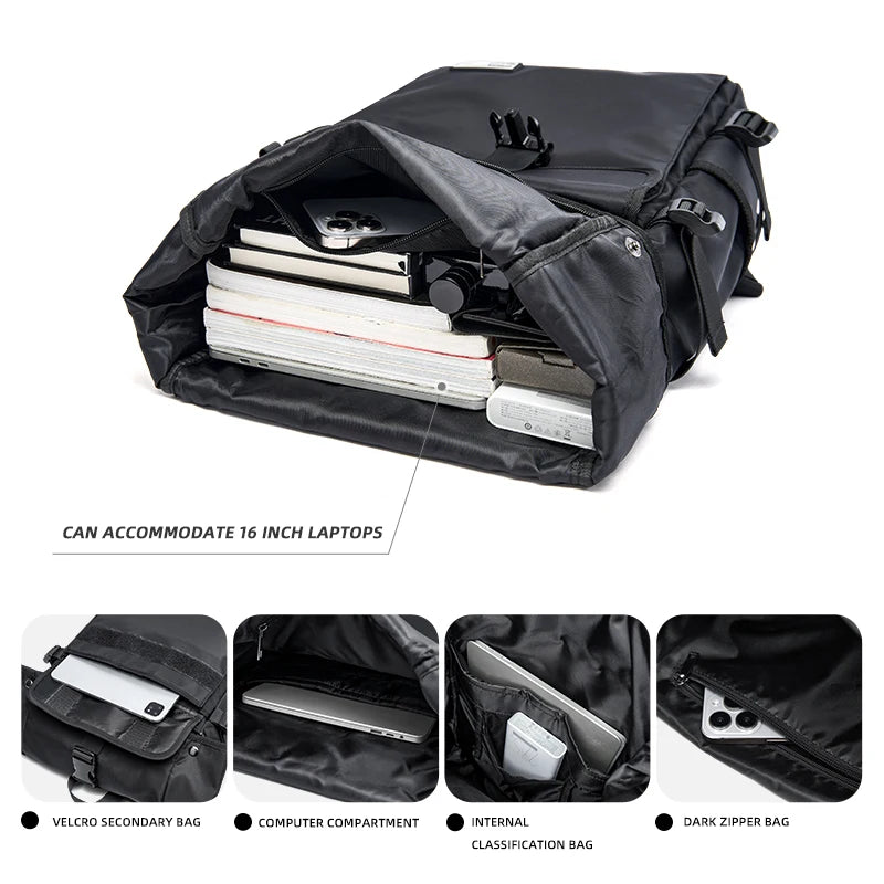 MOYYI Roll-Top Men'S Laptop Backpack Waterproof Outdoor Travel Backpack for Man Sport Camping Polyester Backpacks