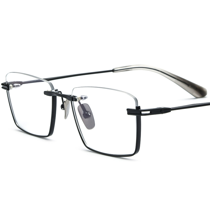 Rimless Square Titanium Optical Glasses Frame - Black - MCROONS