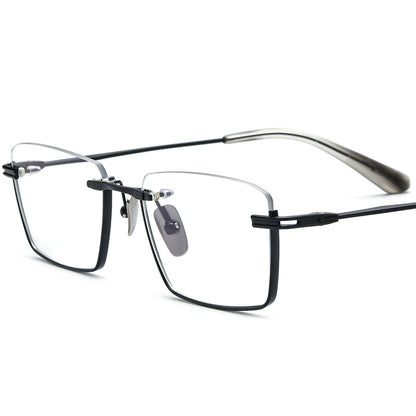 Rimless Square Titanium Optical Glasses Frame - Black - MCROONS