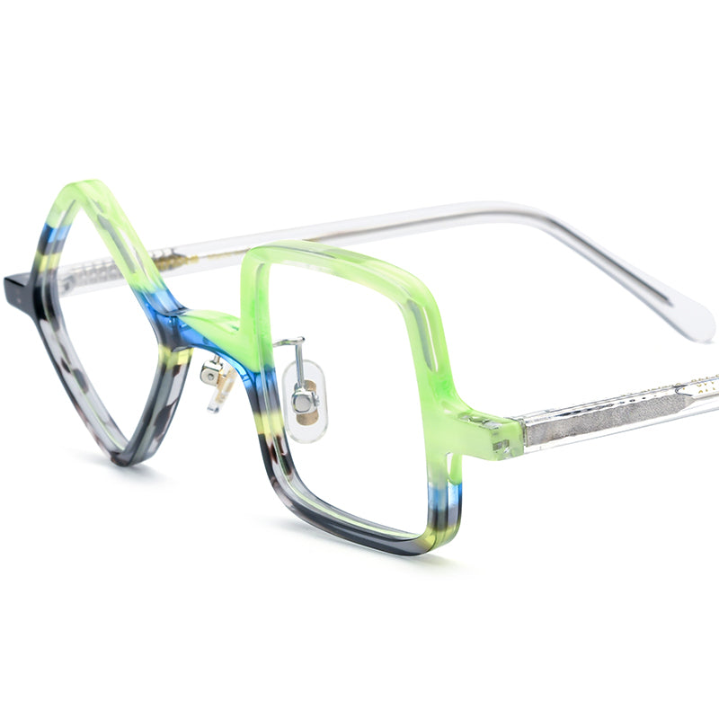 Retro Irregular Geometric Acetate Optical Glasses Frame - Green Gray - MCROONS