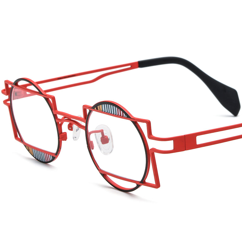 Colourful Titanium Round Optical Glasses - Red - MCROONS