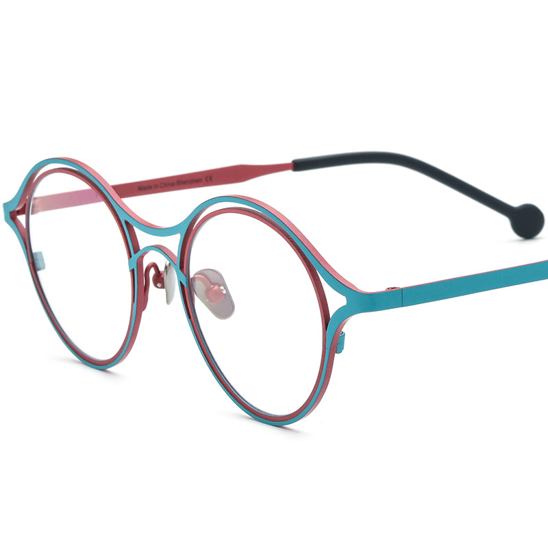 Titanium Round Optical Glasses Frame Vintage Retro - Blue Red - MCROONS