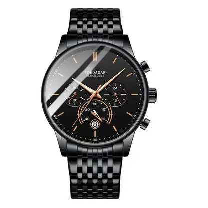 Poedagar 632 Men's Luxury Chronograph Quartz Watch – Stainless Steel Band, Waterproof, Luminous