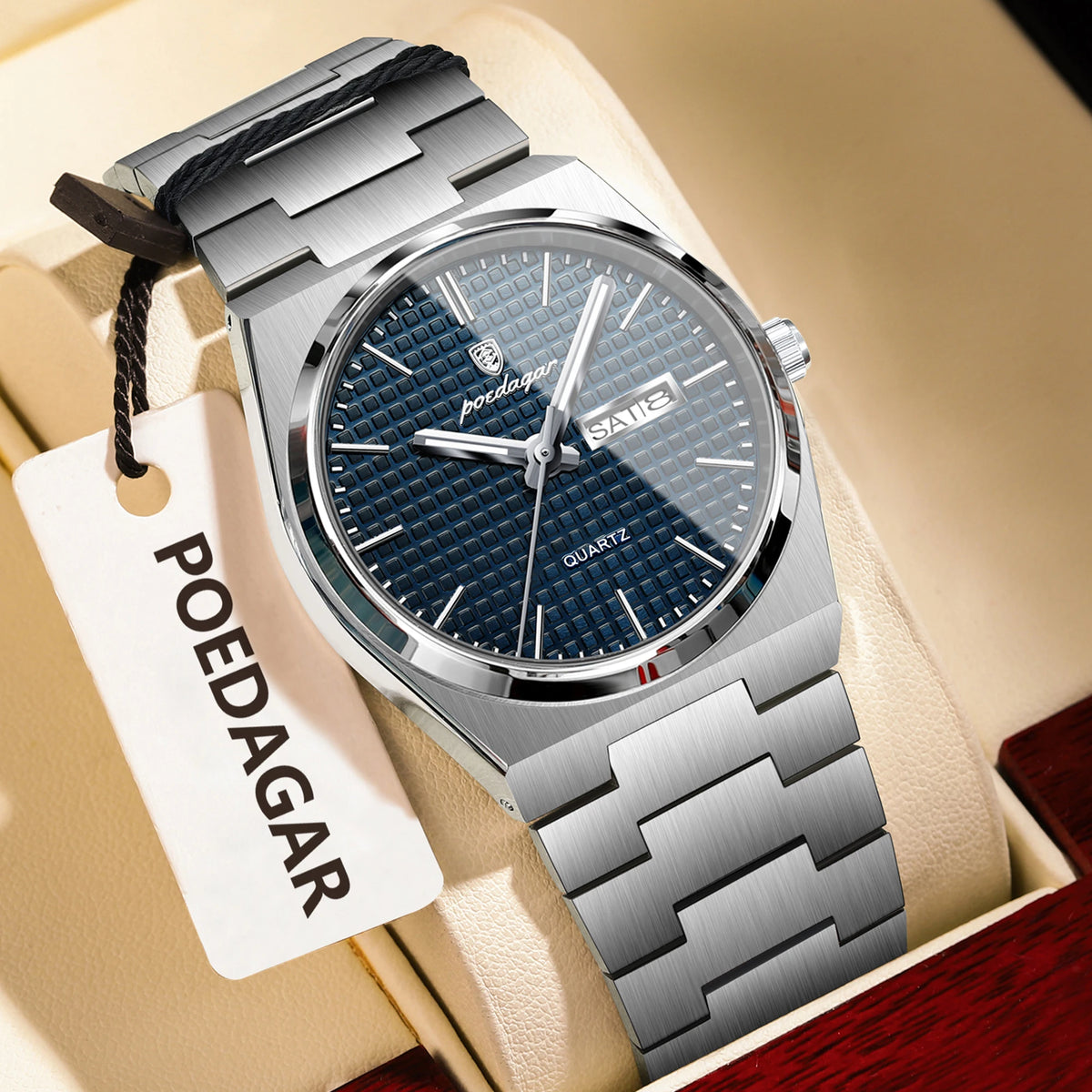 Poedagar 821 Men's Luxury Quartz Watch – Stainless Steel Band, Waterproof, Luminous, Date