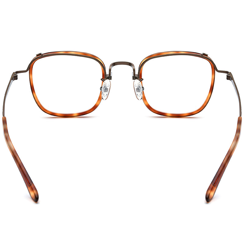 Acetate Titanium Square Optical Glasses Frame Vintage - MCROONS - Leopard back view