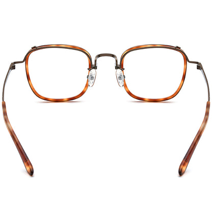 Acetate Titanium Square Optical Glasses Frame Vintage - MCROONS - Leopard back view