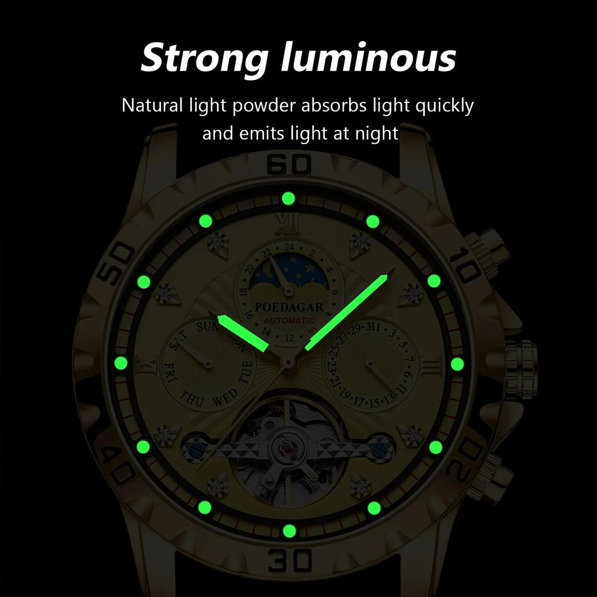 Poedagar 1412 Men's Luxury Automatic Mechanical Watch – Stainless Steel Band, Waterproof, Luminous, Date