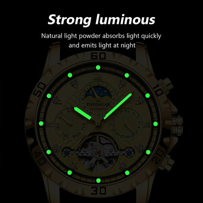 Poedagar 1412 Men's Luxury Automatic Mechanical Watch – Stainless Steel Band, Waterproof, Luminous, Date