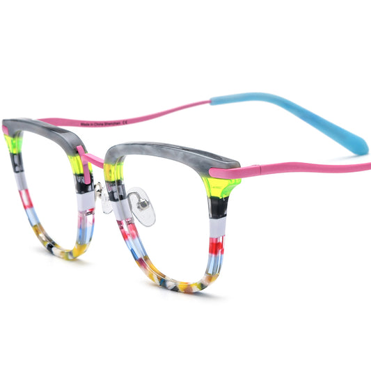 Vintage Acetate Titanium Square Optical Glasses - Pink - MCROONS