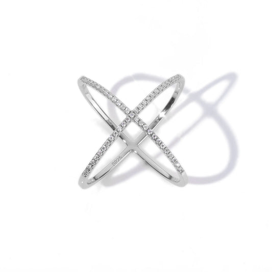 NUOYA 925 Silver X-Shape Ring Minimalist Hollow Out Pave VVS Moissanite Luxury Fine Jewelry Gift