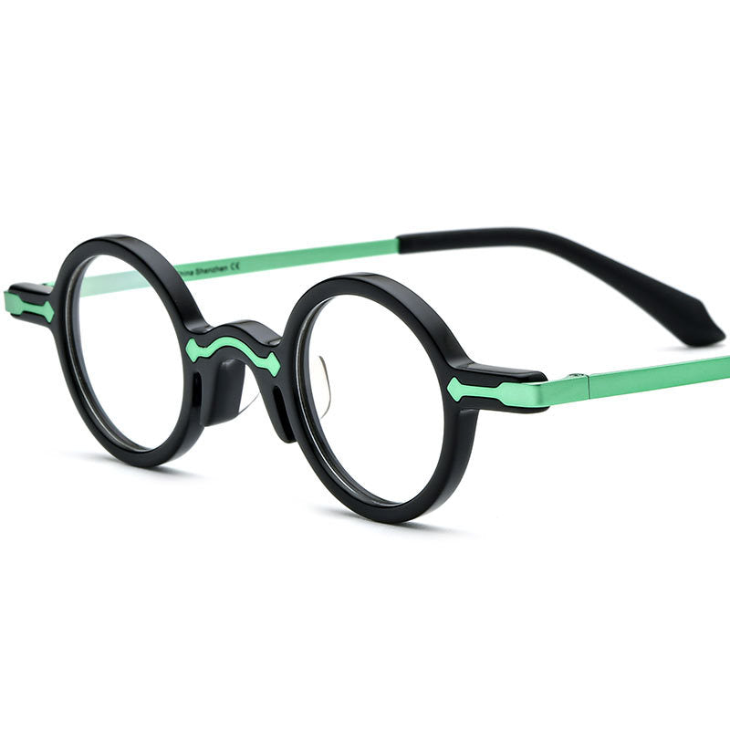 Vintage Small Round Acetate Optical Glasses Frame - Black - MCROONS