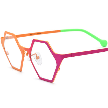 Colourful Titanium Hexagon Optical Glasses Frame Retro - Orange Pink - MCROONS