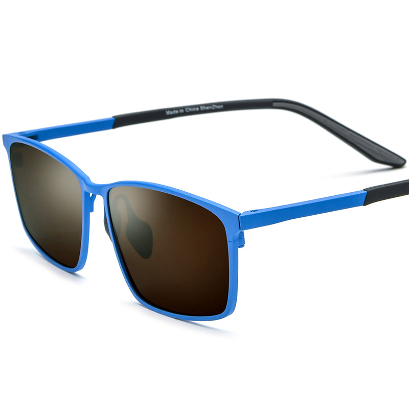 Pure Titanium Square Polarized Mirrored Sunglasses UV400 - Blue Brown Lens - MCROONS