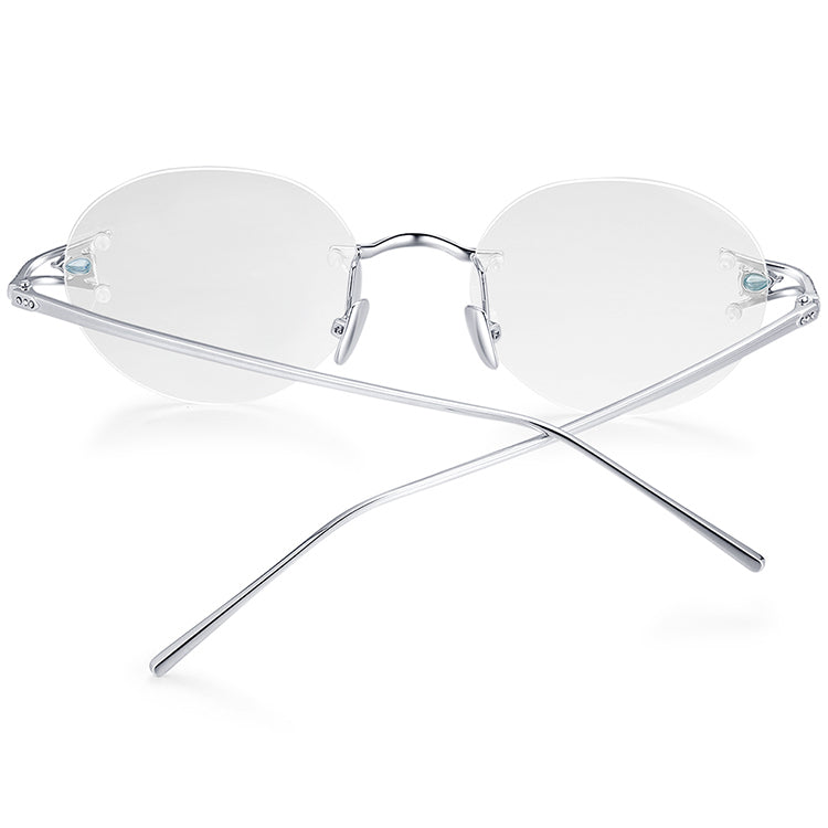 Sterling Silver Diamond Rimless Round Optical Glasses Frame - MCROONS - back view
